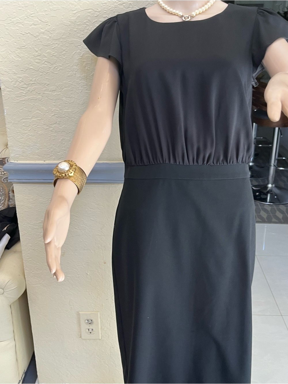Ann Taylor Black Midi Dress with Cap Sleeves